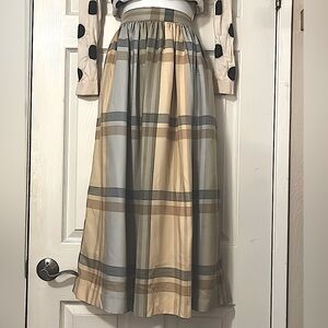 Liz Claiborne Plaid Midi Skirt in Blue and Tan